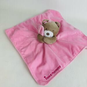 Magic Years Pink Lovey Teddy Bear Plush Stuffed Animal Blanket  Love Mommy Satin
